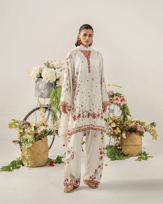 RosabellΓ©-Ivory Bloom Floral Lawn Printed 3-Piece Suit