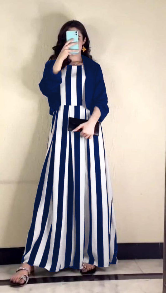 Winter Zebra Printed Silk Maxi Dress with Separate Cotton Koti - 2-Piece Set