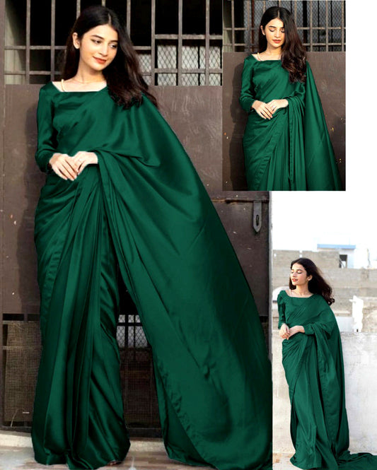 Premium Monochrome Imported Silk 7-Yard Stitched Saree Set