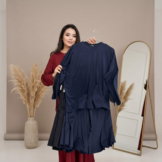 Minimalist Summer Friendly Cotton Jersey Tunic & Wide-Leg Pant Set