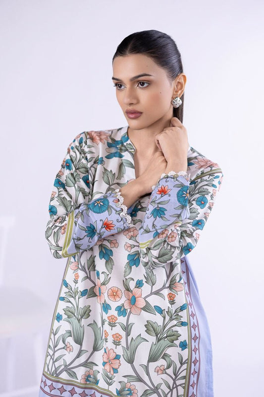 Pastel Floral Printed Lawn Tunic with Schiffli Farshi Shalwar β 2 Piece