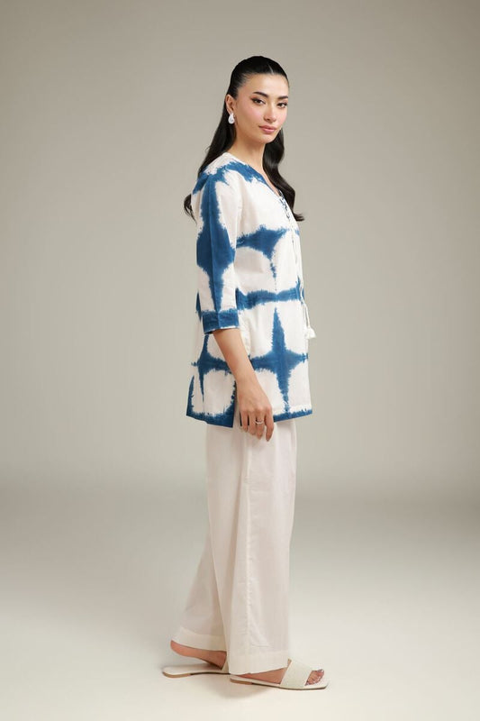 Indigo Tie & Dye Printed Tunic with Farshi Shalwar β 2 Piece