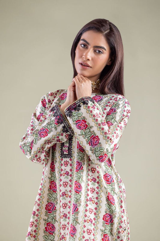 Off-White Vintage Rose Printed Lawn Tunic with Farshi Shalwar β 2 Piece