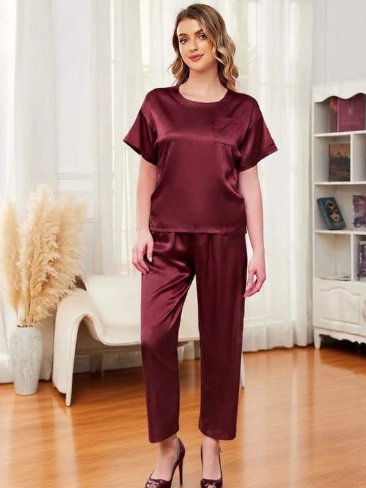 Luxury Silk Short-Sleeve Lounge & Nightwear Set - 2 Piece