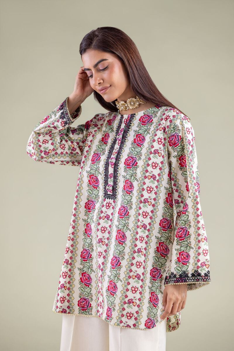 Floral Printed Kurta with Elegant White Farshi Shalwar
