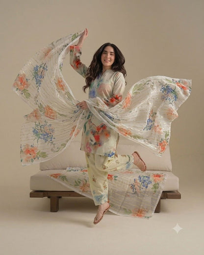 Pastel Watercolor Floral Lawn Printed 3-Piece Suit