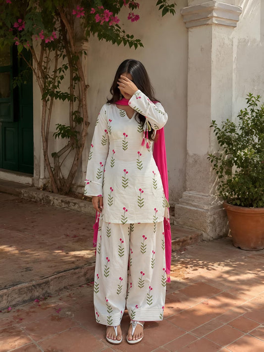 Cute Floral Printed Farshi Shalwar Set (3PC)