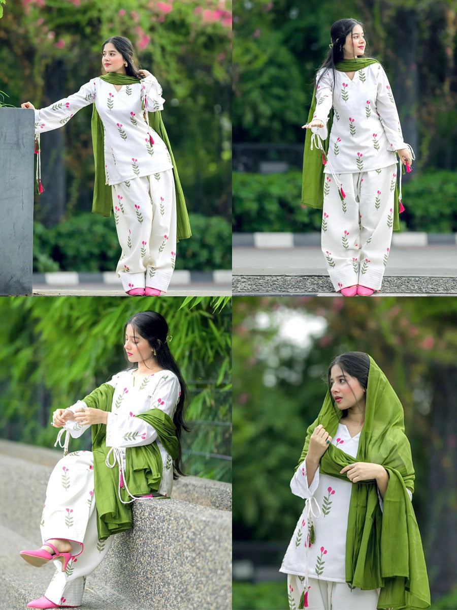 Cute Floral Printed Farshi Shalwar Set (3PC)