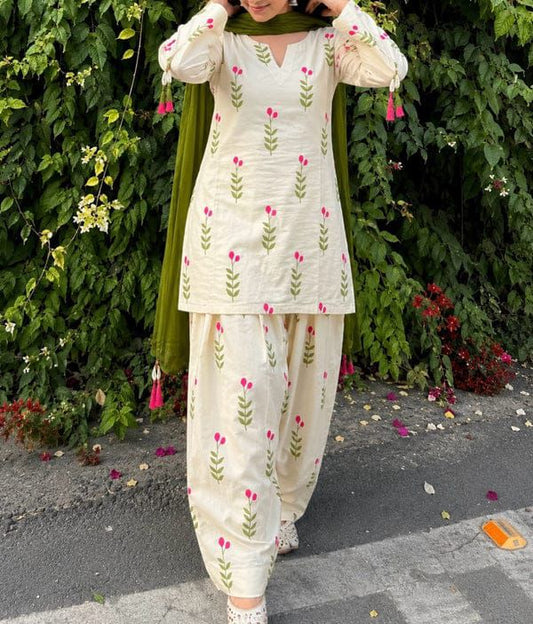 Cute Floral Printed Farshi Shalwar Set (3PC)