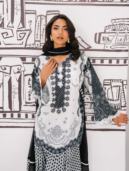 Vanilla-Monochrome Elegance Lawn Printed 3-Piece Suit