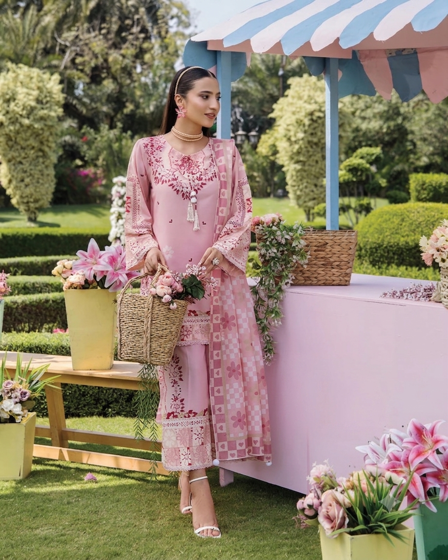 Blush Pink Floral Lawn Printed 3-Piece Suit