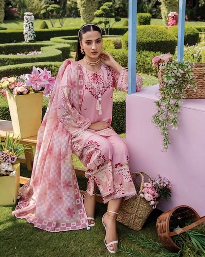 Blush Pink Floral Lawn Printed 3-Piece Suit