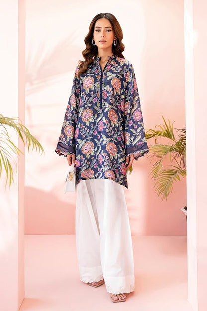 Garden Bloom Printed Kurta & Farshi Shalwar- Navy & Peach