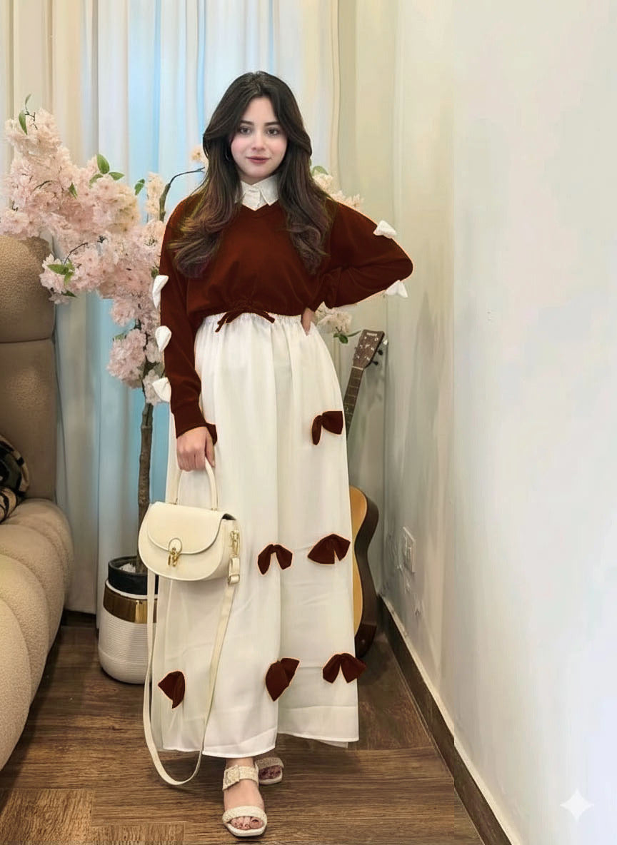 Bow-Accent Knit & Maxi Set