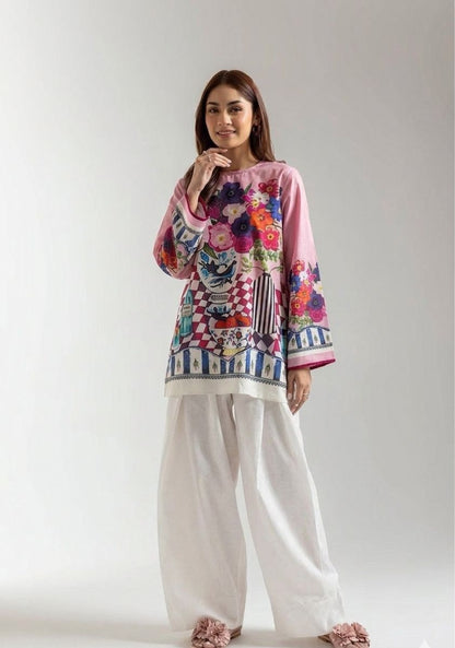 Vibrant Flora Kurta & Farshi Shalwar - Garden Pink