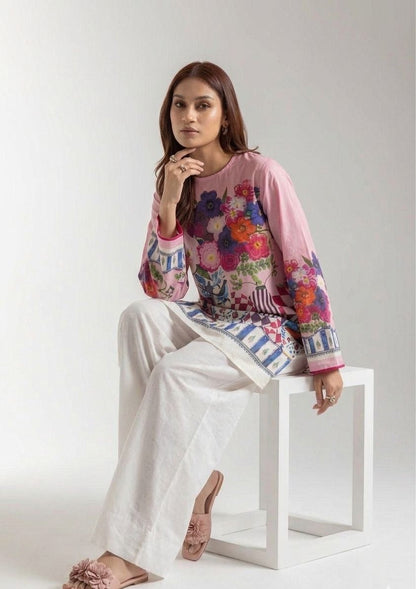 Vibrant Flora Kurta & Farshi Shalwar - Garden Pink