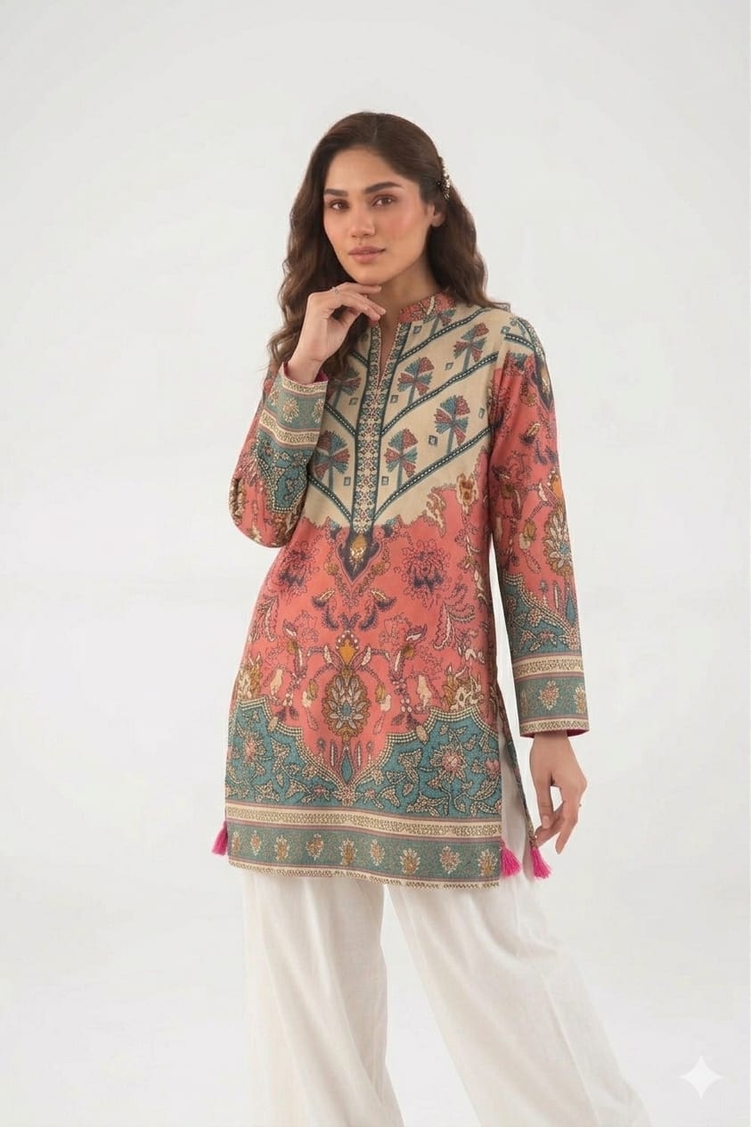 Peach Blossom Filigree Kurta & Farshi Shalwar