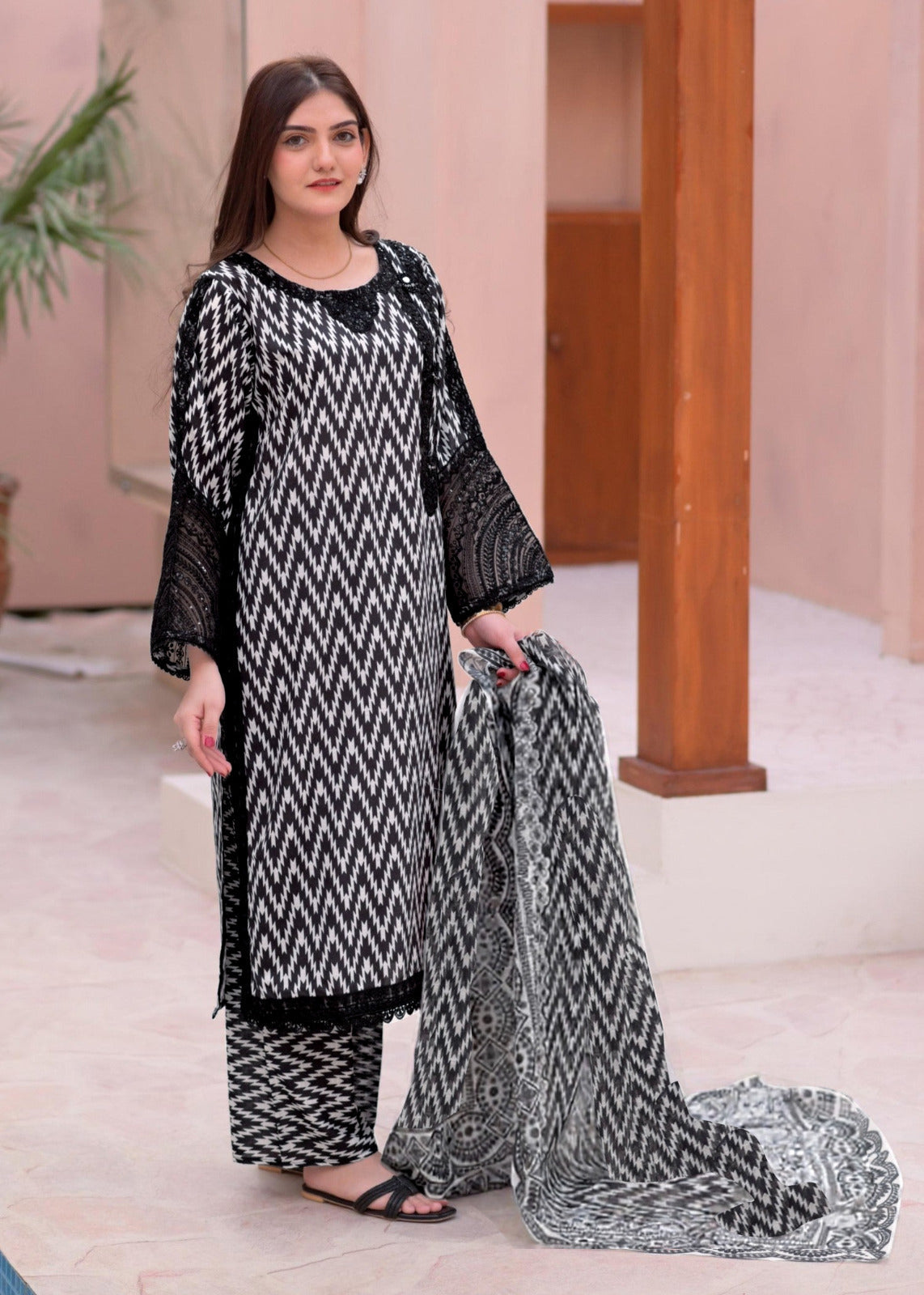 Zig-Zag Printed 3-Piece Lawn Set