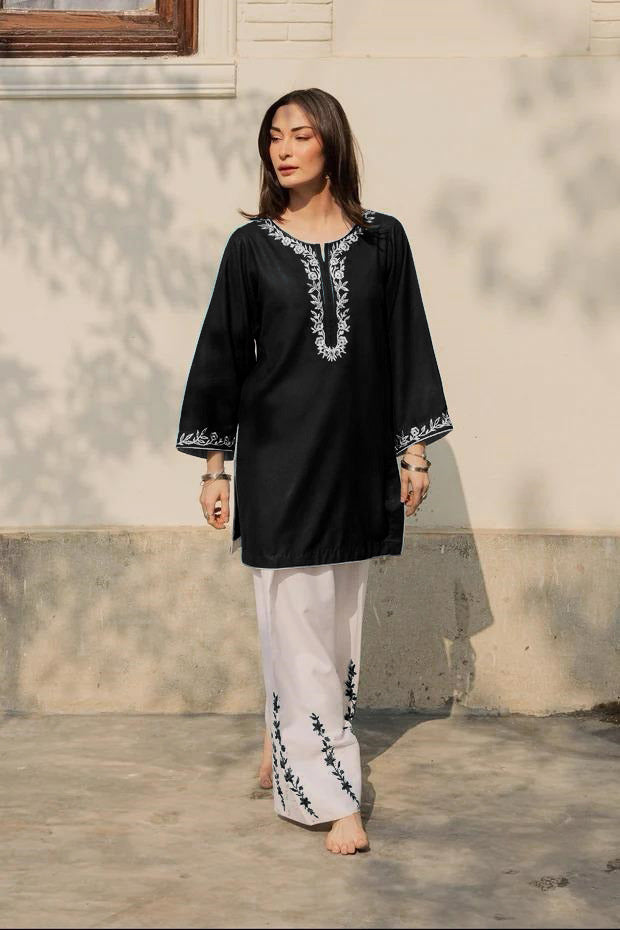 2-Piece Embroidered Cotton Shirt and Flapper Set - Dori Piping Work
