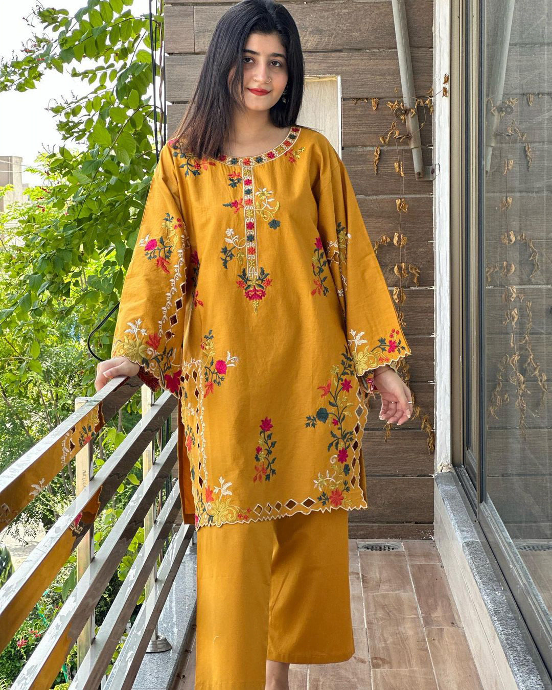 2-Piece Multi-Color Embroidered Linen Shirt & Trouser Set