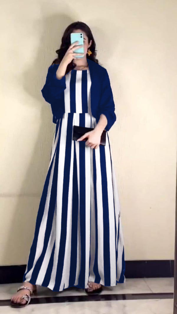 Winter Zebra Printed Silk Maxi Dress with Separate Cotton Koti - 2-Piece Set