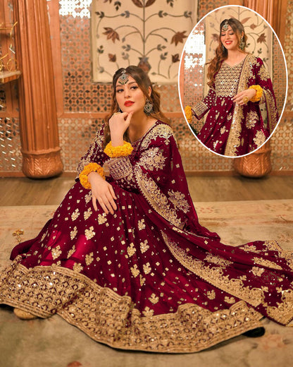Luxury Crystal Handwork Heavy Embroidered Chiffon Festive Maxi 3-Piece Suit