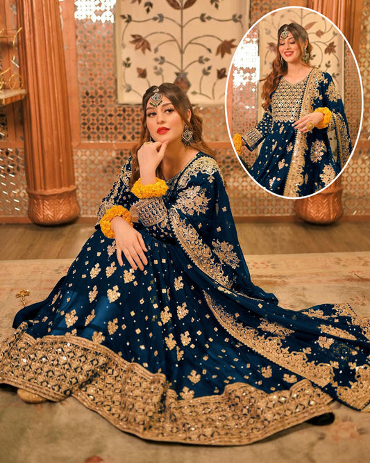 Luxury Crystal Handwork Heavy Embroidered Chiffon Festive Maxi 3-Piece Suit