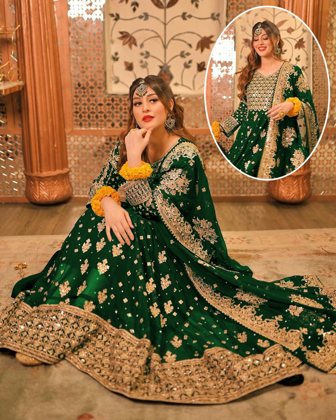 Luxury Crystal Handwork Heavy Embroidered Chiffon Festive Maxi 3-Piece Suit