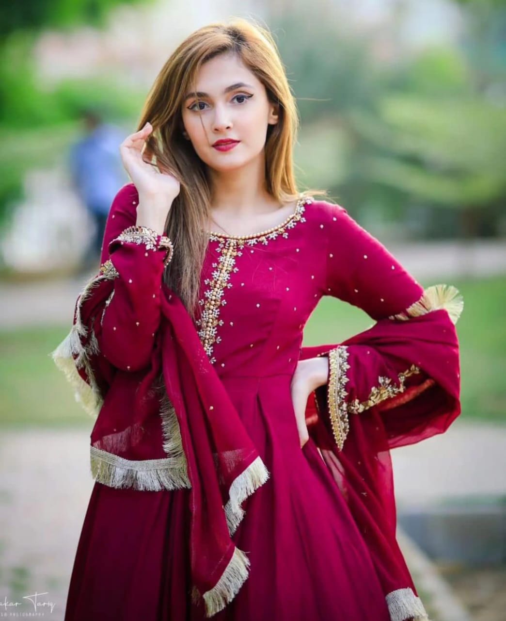 Elegant Kaya Work Embroidered Pure Chiffon Long Maxi 3-Piece Suit