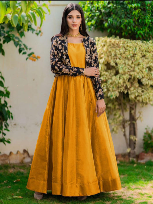 Premium Sequence Embroidered Silk Koti & Shamose Silk Kalidaar Maxi Set – 2-Piece
