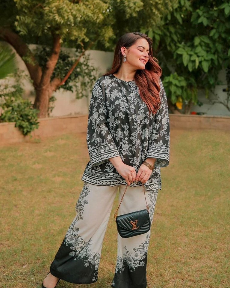 Premium Raw Silk Front & Back Allover Digital Printed Co-Ord Set – 2-Piece