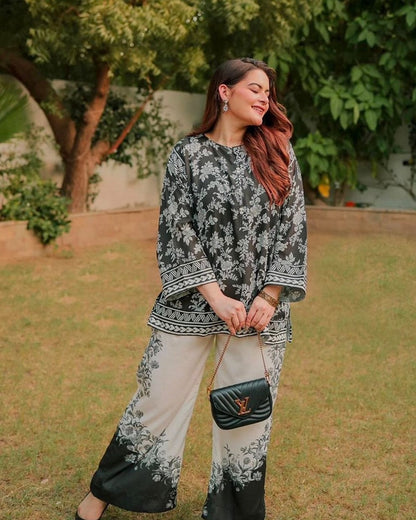 Premium Raw Silk Front & Back Allover Digital Printed Co-Ord Set – 2-Piece