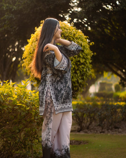 Premium Raw Silk Front & Back Allover Digital Printed Co-Ord Set – 2-Piece