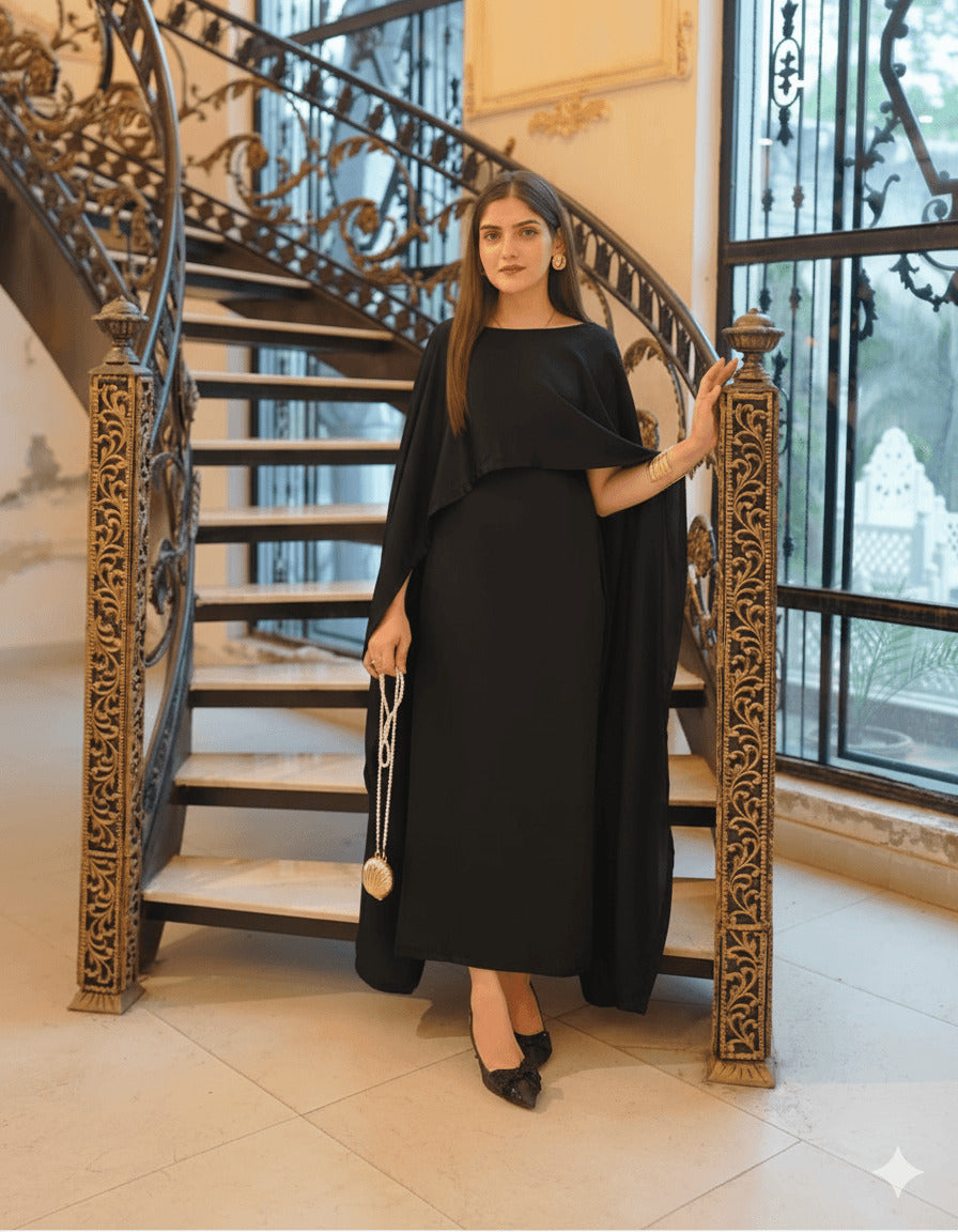Two Tone Cape Shawl with Long Fitting Body Maxi & Dori (2-Piece Set)