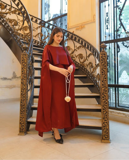 Two Tone Cape Shawl with Long Fitting Body Maxi & Dori (2-Piece Set)
