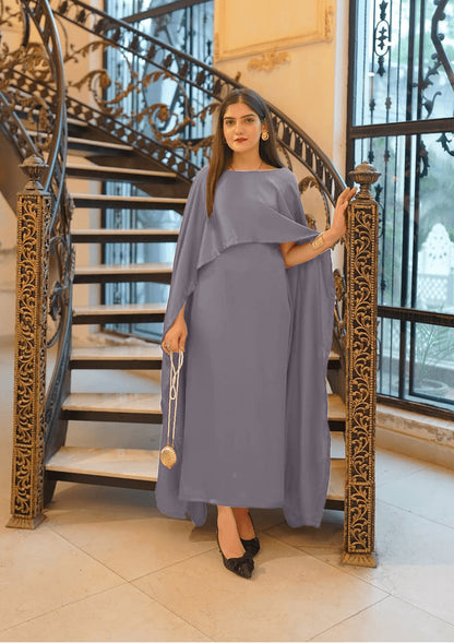 Two Tone Cape Shawl with Long Fitting Body Maxi & Dori (2-Piece Set)