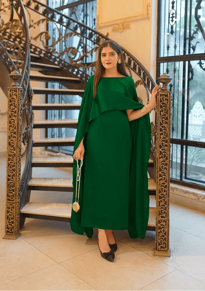 Two Tone Cape Shawl with Long Fitting Body Maxi & Dori (2-Piece Set)