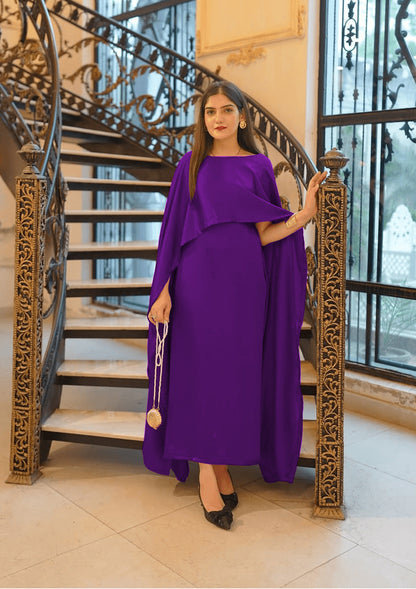 Two Tone Cape Shawl with Long Fitting Body Maxi & Dori (2-Piece Set)