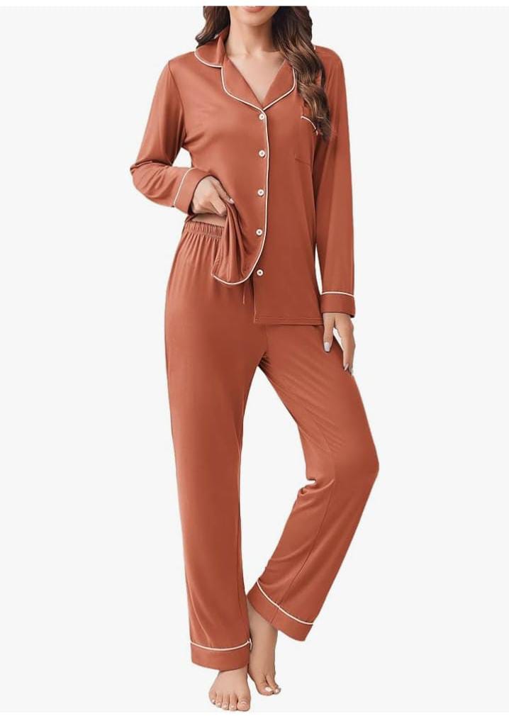Women's Premium Cotton Jersey Pajama Set | High-Quality Piping Night Suit