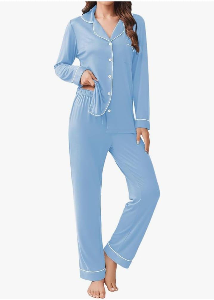 Women's Premium Cotton Jersey Pajama Set | High-Quality Piping Night Suit