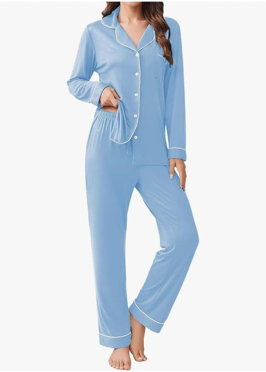 Women's Premium Cotton Jersey Pajama Set | High-Quality Piping Night Suit