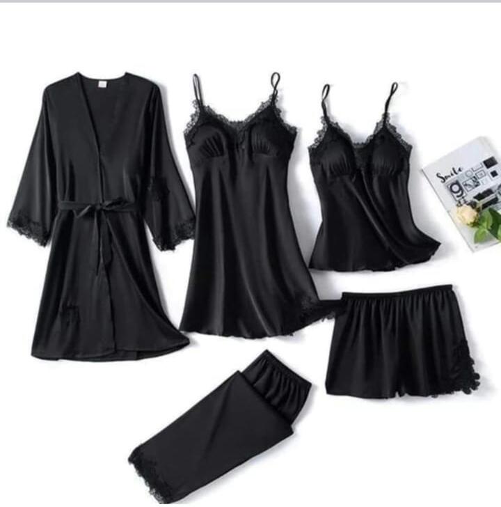 Luxurious 5-Piece Satin Silk Bridal Nightwear Set