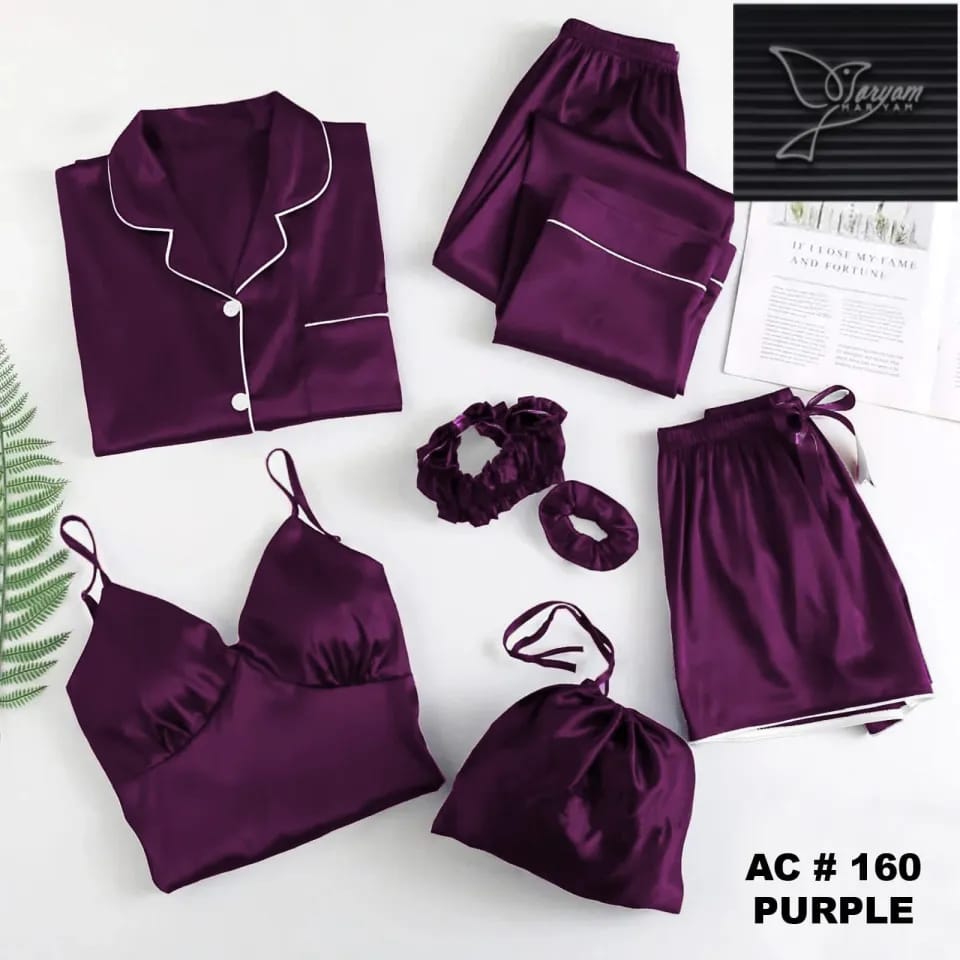 Premium 6-Piece Satin Silk Nightwear & Pajama Set