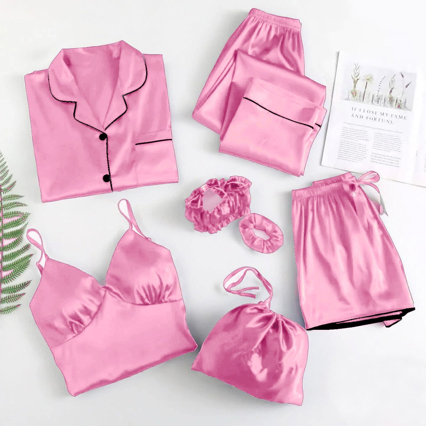 Premium 6-Piece Satin Silk Nightwear & Pajama Set