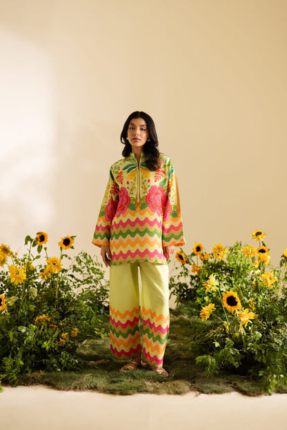 Vibrant Floral & Wavy Printed 2-Piece Co-ord Set