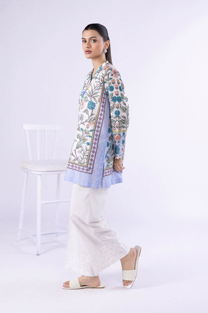 Pastel Floral Printed Lawn Tunic with Schiffli Farshi Shalwar – 2 Piece