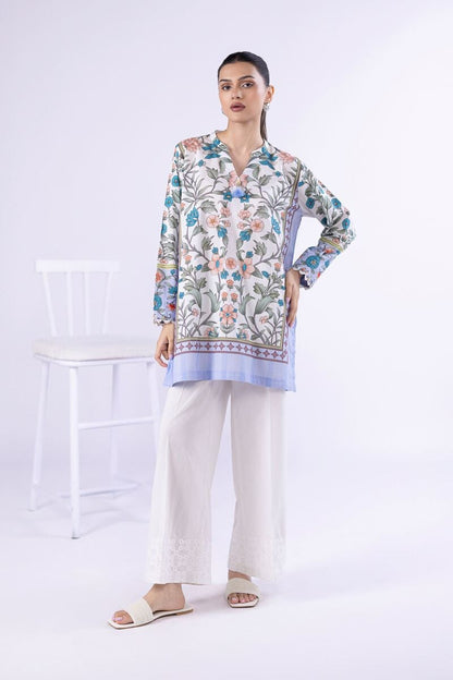 Pastel Floral Printed Lawn Tunic with Schiffli Farshi Shalwar – 2 Piece