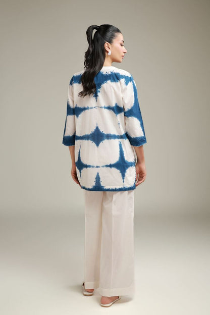 Indigo Tie & Dye Printed Tunic with Farshi Shalwar – 2 Piece