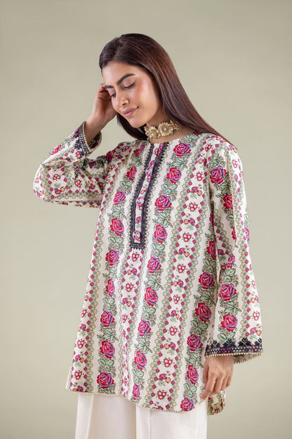 Off-White Vintage Rose Printed Lawn Tunic with Farshi Shalwar – 2 Piece