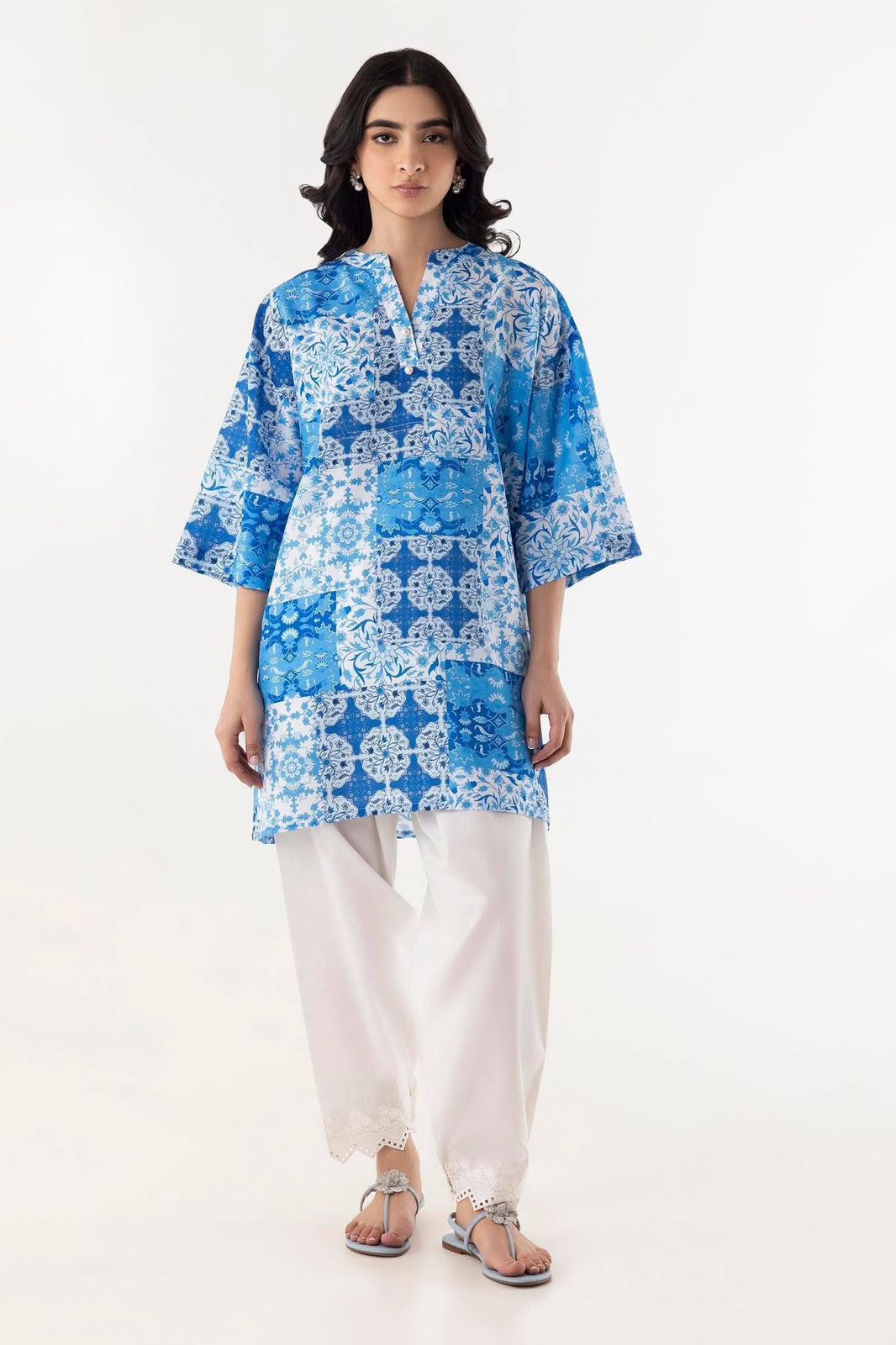 Cerulean Mosaic Printed Lawn Tunic with Farshi Shalwar – 2 Piece